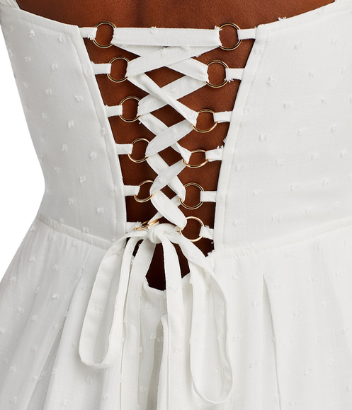 NWT! Aqua for Bloomingdales Corset White Polka Dot Textured Mini Dress - Size M - Picture 4 of 12